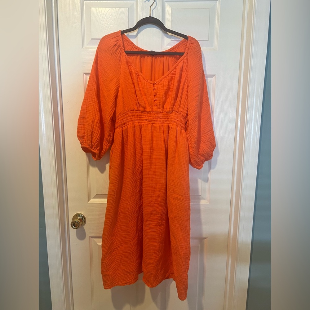 J Crew  Soft Gauze Orange Maxi Dress 100% Cotton Size Large Petite